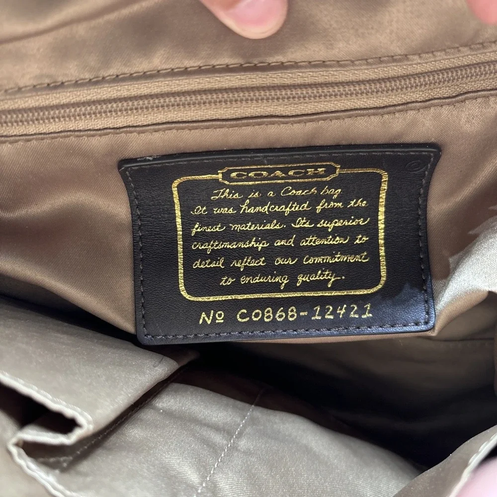 Coach Legacy 12421 Shoulder Striped Bag Purse Satin Brown Green Orange